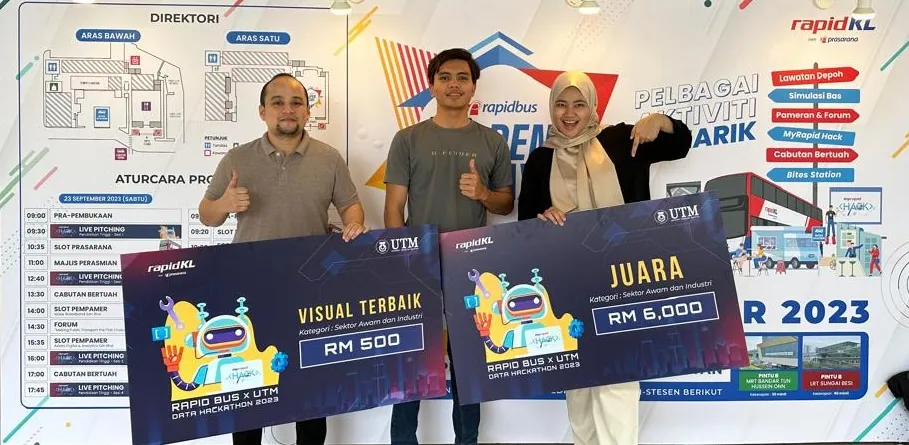 AGA team holding the MyRapid Hackathon 2023 overall winner and best visualisation cheques
