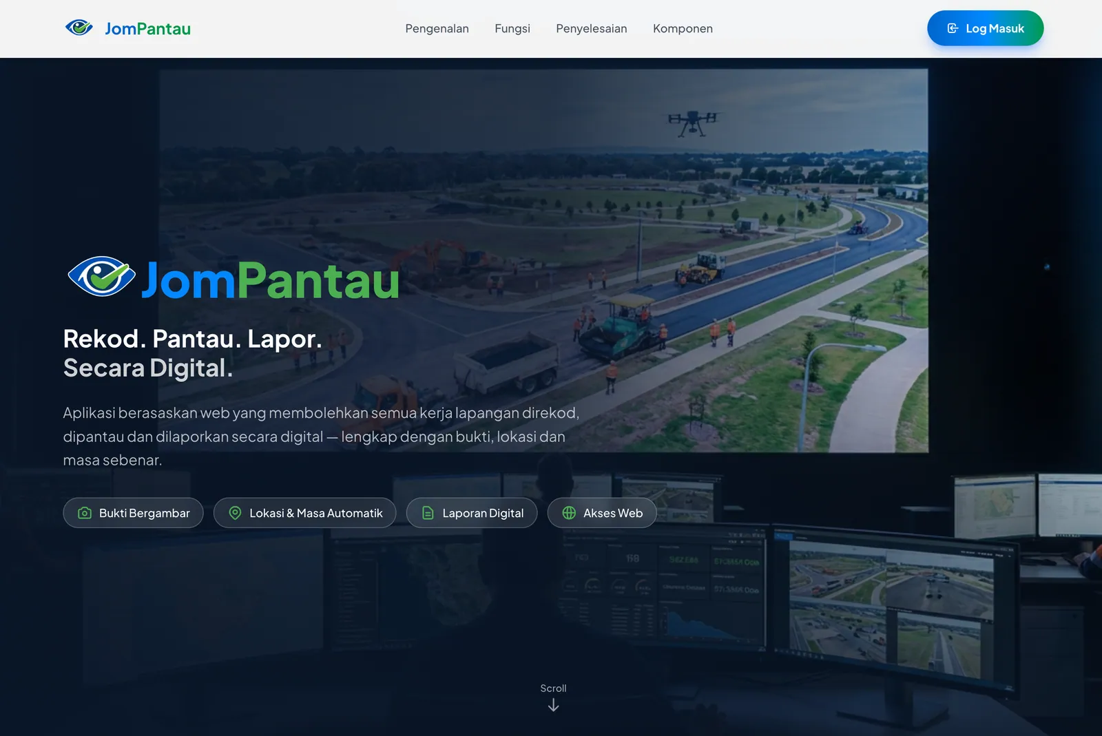 JomPantau landing page: record, monitor and report field work digitally